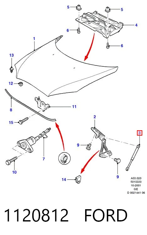 1120812 Ford Стойка капота