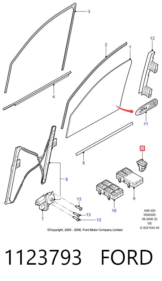 1123793 Ford Кнопка подъемника переднего правого стекла