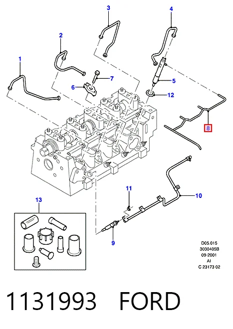 Трубка топливная обратная от форсунок на Ford Connect  TC7