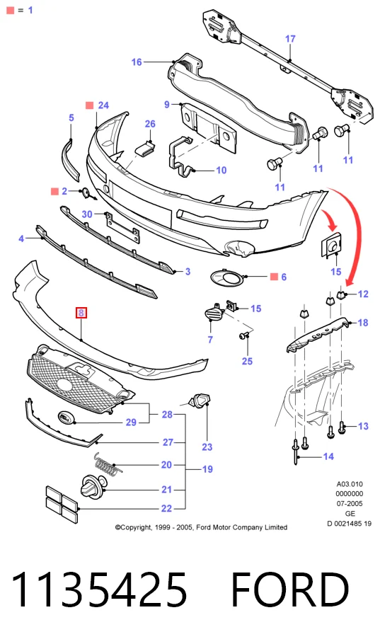 1135425 Ford Губа переднего бампера