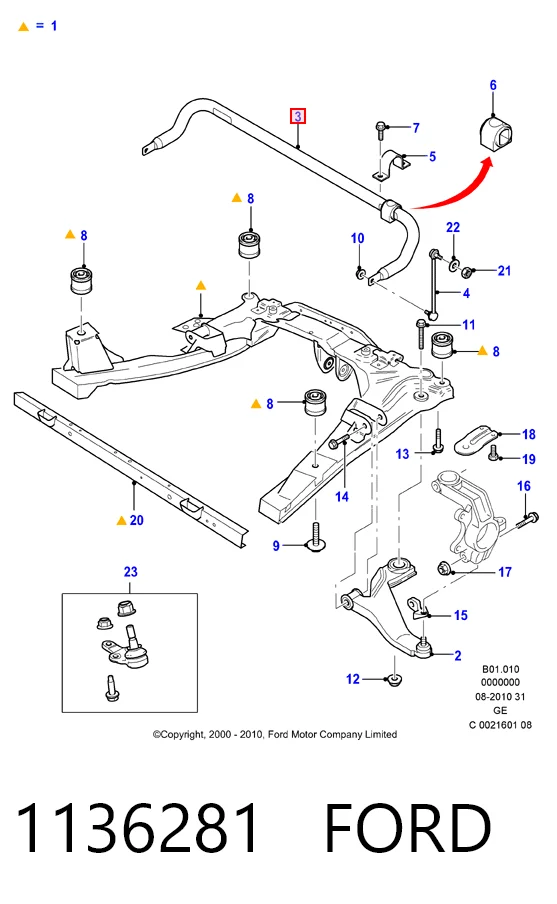 Стабилизатор поперечной устойчивости передний Ford Mondeo III седан (B4Y) (2000 - 2007) цена, от 22.60 USD