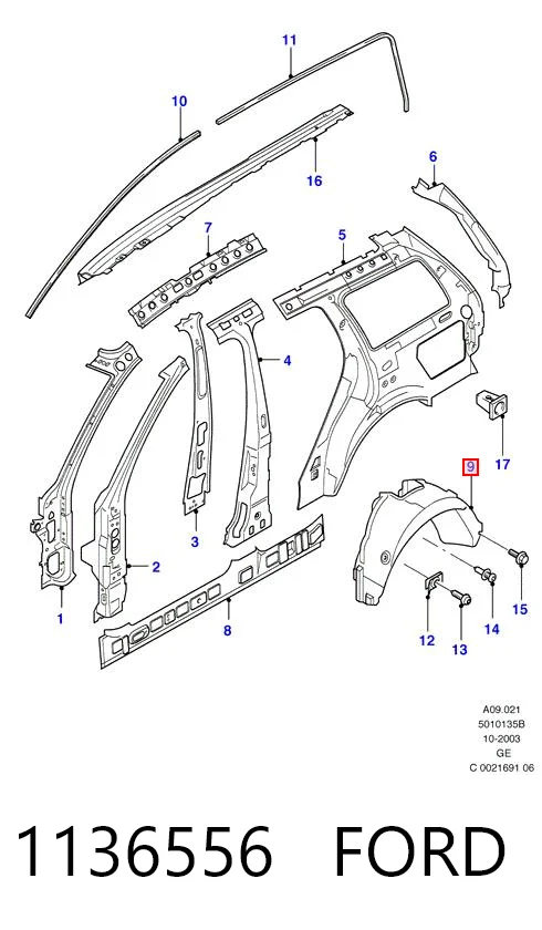1136556 Ford Подкрылок крыла заднего правый