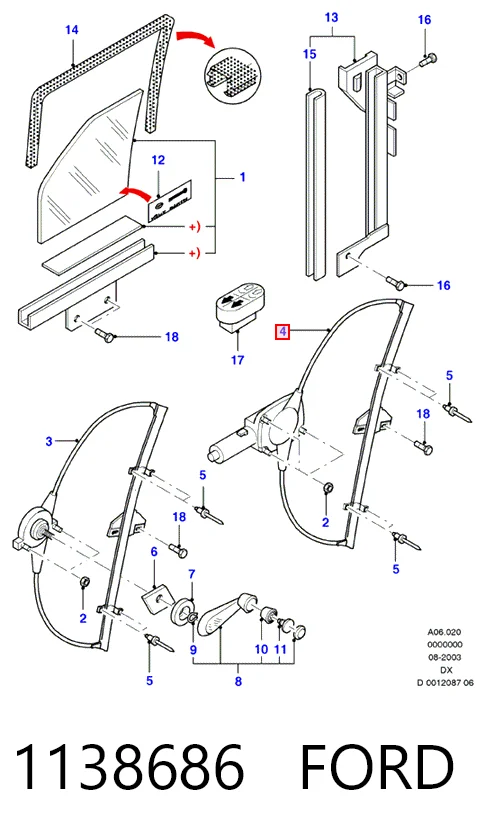 Стеклоподъемник передней двери Форд Фиеста Mk4