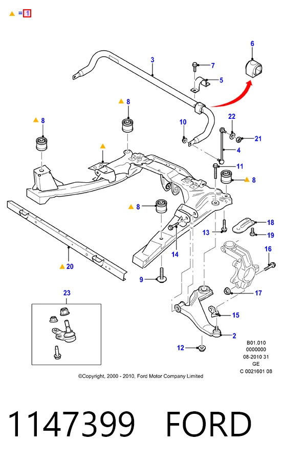 Передняя балка Ford Mondeo III седан (B4Y) (2000 - 2007) цена, от 50.68 USD
