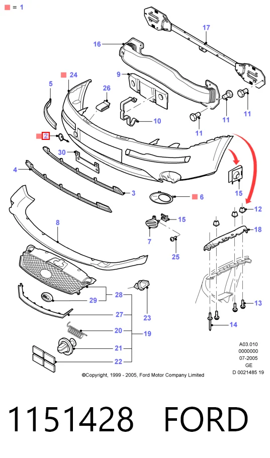 Заглушка буксировочного крюка в передний бампер Ford Mondeo III седан (B4Y) (2000 - 2007) цена, от 3.05 USD