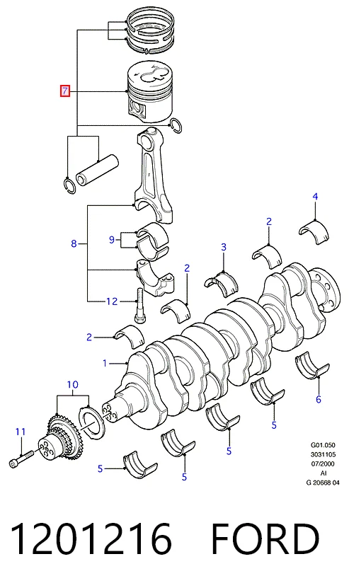 1201216 Ford Поршень в комплекте на 1 цилиндр, STD