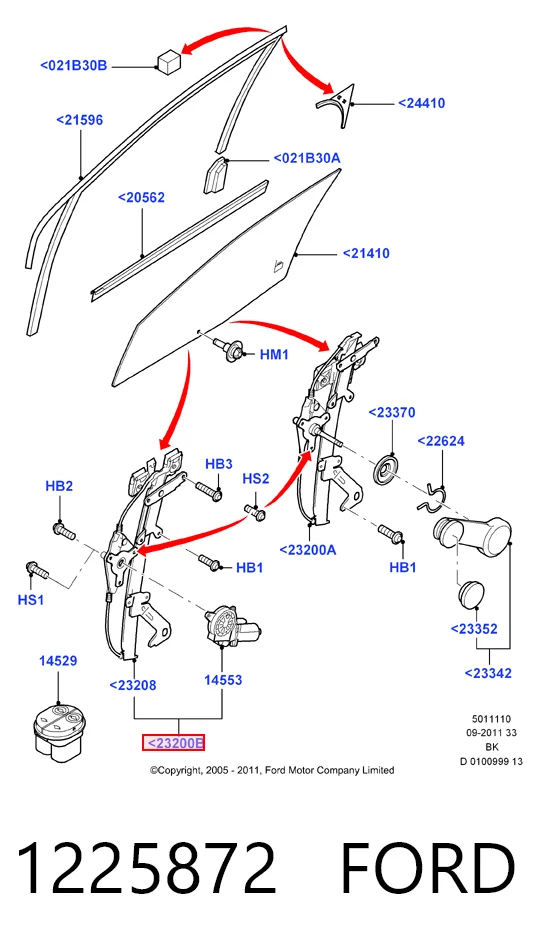 Механизм подъема стекол на Ford Fusion  JU
