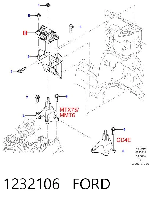 1232106 Ford Подушка (опора) двигателя, левая