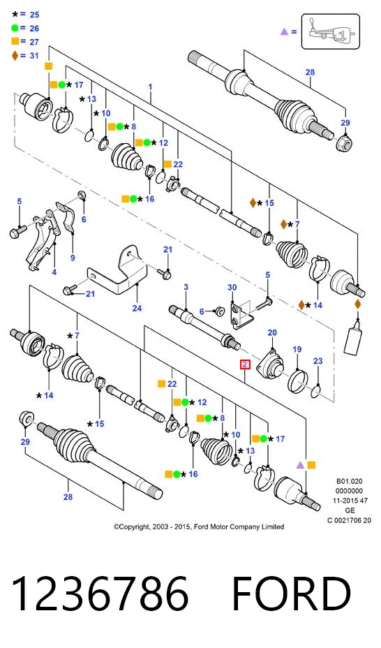1236786 Ford Полуось передняя левая