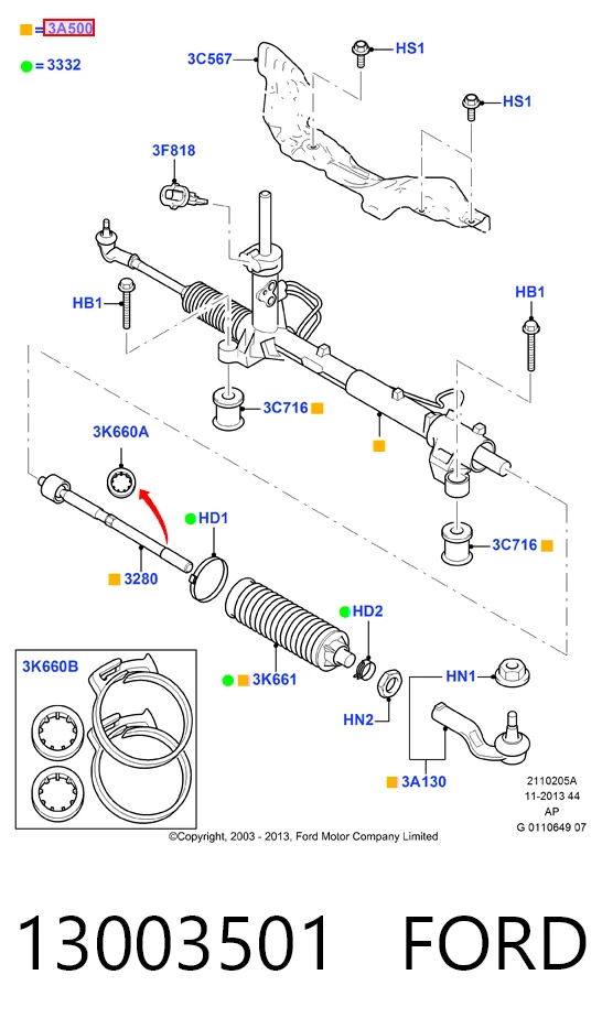 13003501 Ford Управление рулевое в сборе