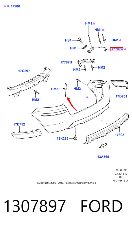 1307897 Ford Правое крепление заднего бампера