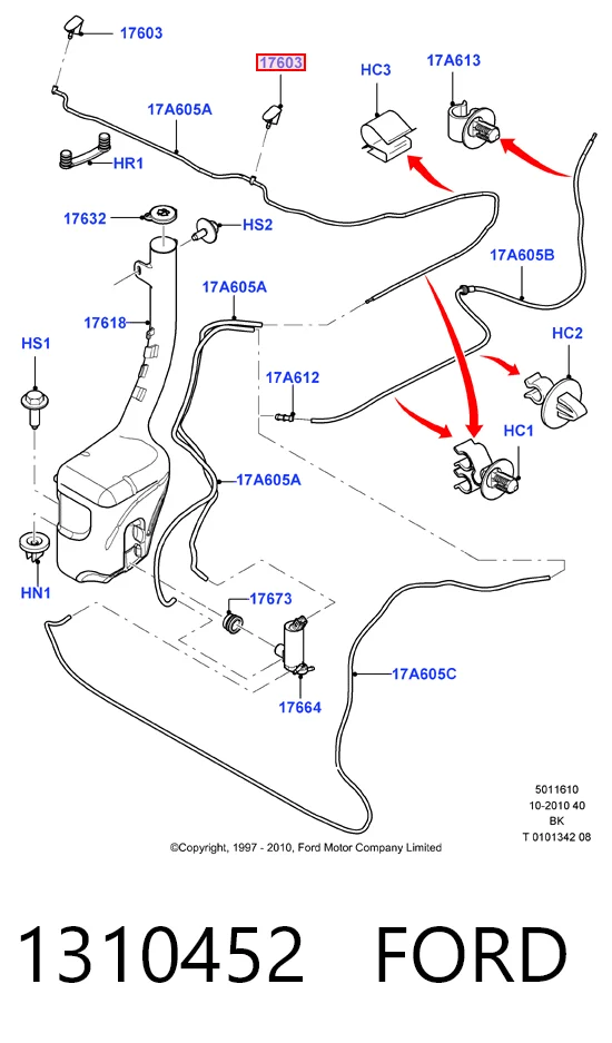 Форсунки стеклоомывателя Ford Fusion универсал (JU) (2002 - 2012) цена, от 12.60 USD