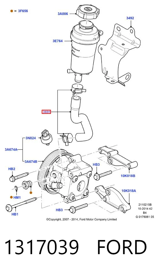 1317039 Ford Шланг ГУР низкого давления, от бачка к насосу