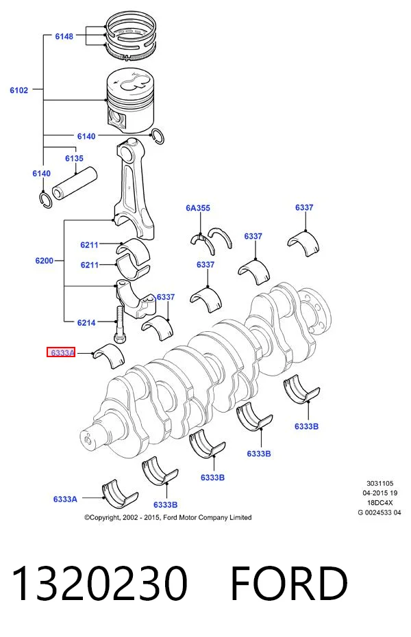 1320230 Ford Комплект подшипников скольжения коленвала
