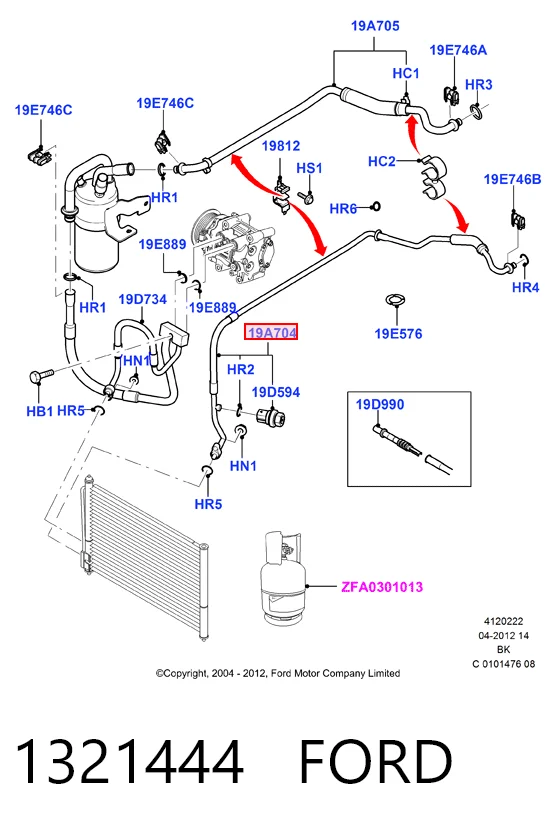 1321444 Ford Шланг кондиционера, от радиатора к испарителю