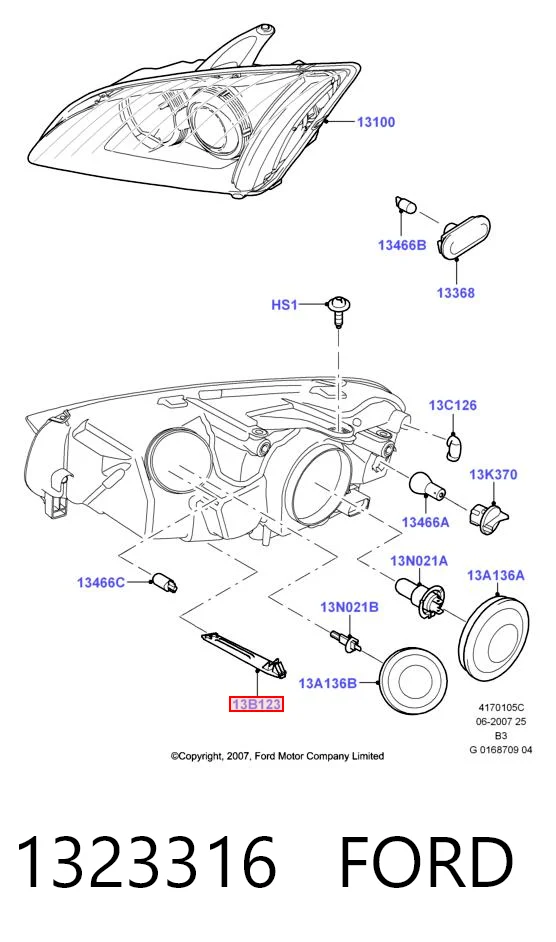 1323316 Ford Кронштейн-адаптер крепления фары передней