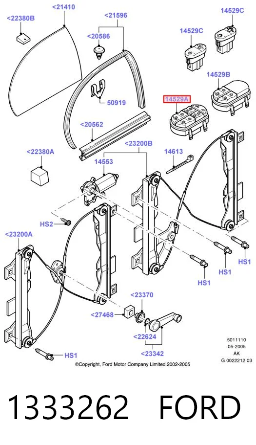 1333262 Ford Кнопки переднего левого стекло подъёмника