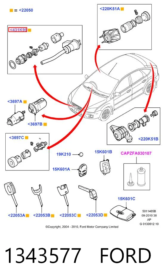 1343577 Ford Запор капота (замок и привод замка капота)