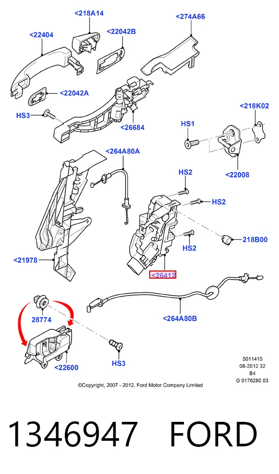 Замок двери задней правой на Ford C-Max  DM2