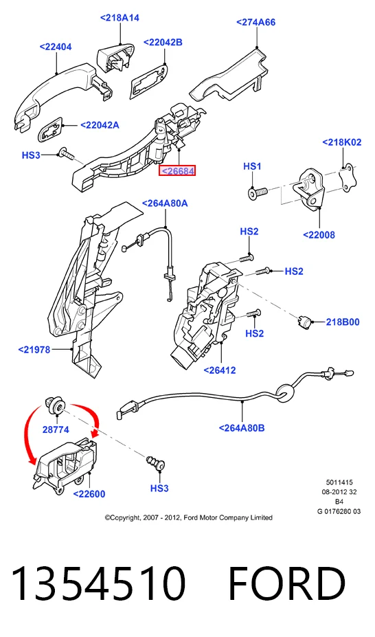 1354510 Ford Держатель наружной ручки двери задней левой