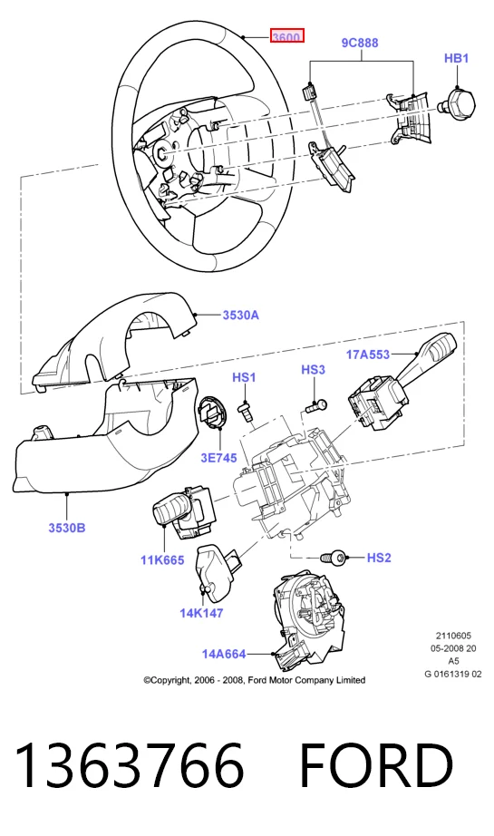 Руль Ford Focus II хэтчбек (DA, HCP, DP) (2004 - 2011) цена, от 44.34 USD
