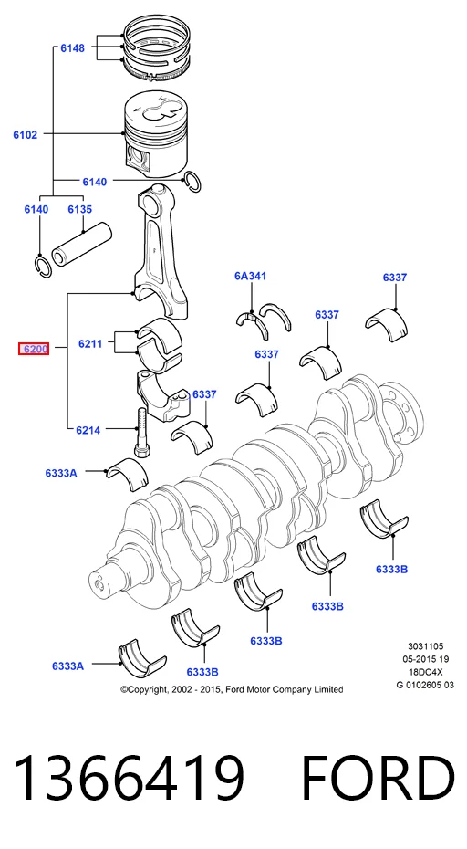 Шатун поршня двигателя 1S4Q6200AD Ford