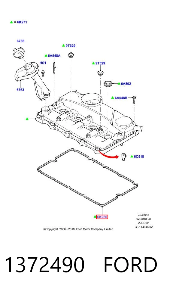 1372490 Ford Прокладка крышки клапана
