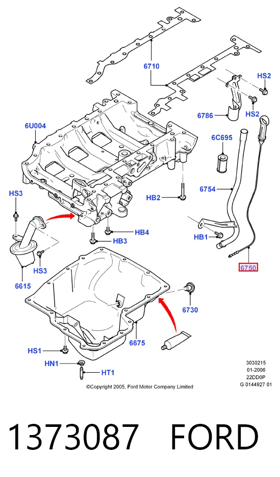 Щуп уровня масла на Ford Transit VI V347/8