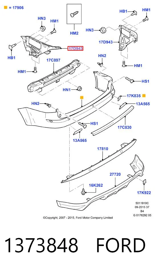 1373848 Ford Правое крепление заднего бампера