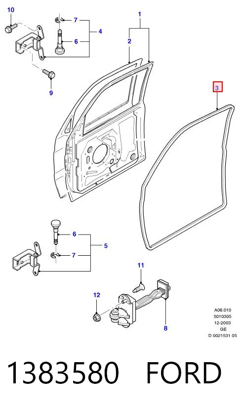 1383580 Ford Уплотнитель двери передней левой (на двери)