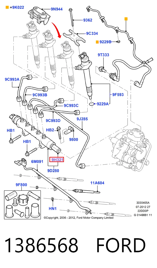 1386568 Ford Регулятор давления в топливной рейке