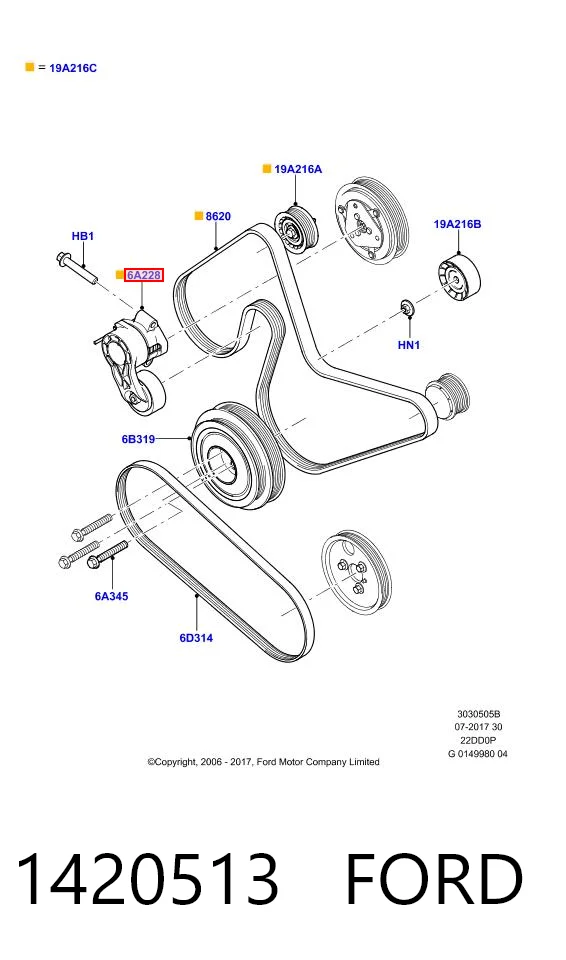 1420513 Ford Натяжитель клинового ремня