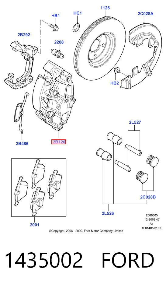 1435002 Ford Суппорт тормозной, передний, левый