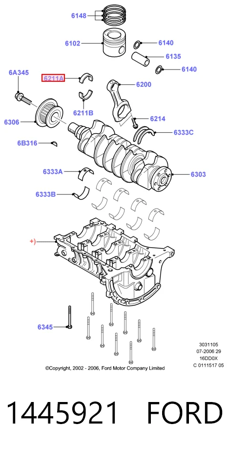 Шатунные вкладыши коленчатого вала Ford Fiesta Mk5 хэтчбек (JH, JD) (2001 - 2008) цена, от 28.47 USD