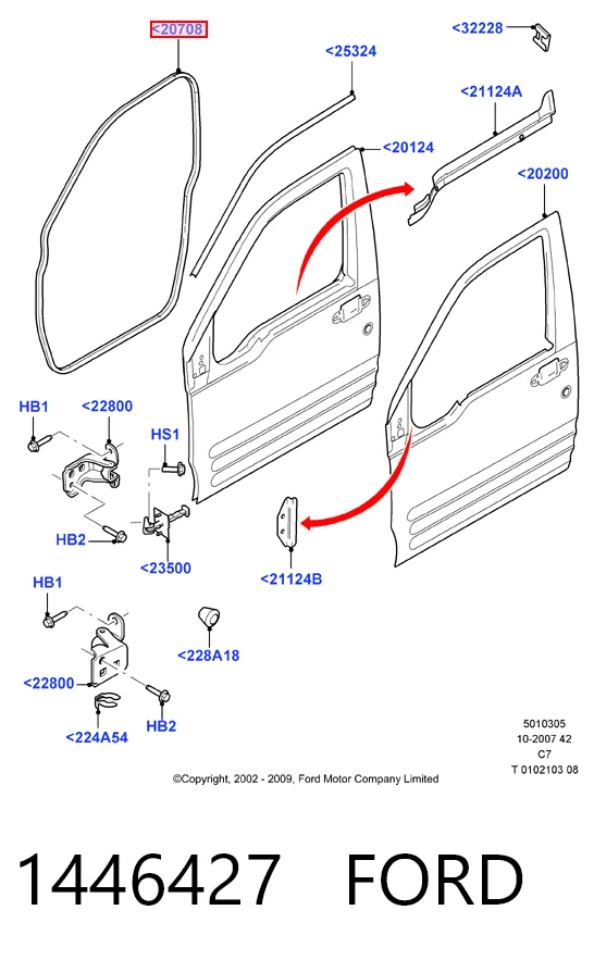 1446427 Ford Прокладка двери передней, левой (на кузове)