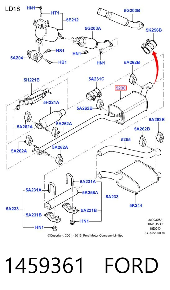 1459361 Ford Глушитель, центральная и задняя часть