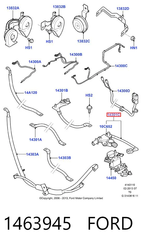 1463945 Ford Кабель массы аккумулятора (АКБ)