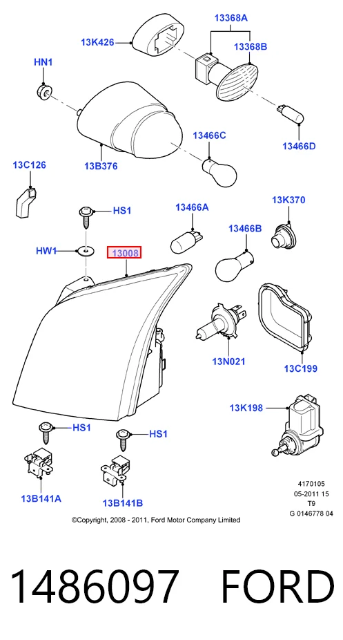 1486097 Ford Фара передняя правая