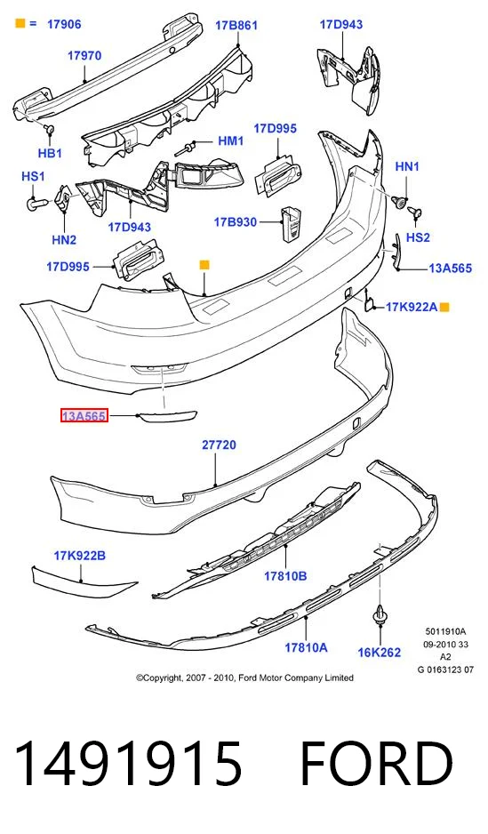 1491915 Ford Левый катафот бампера