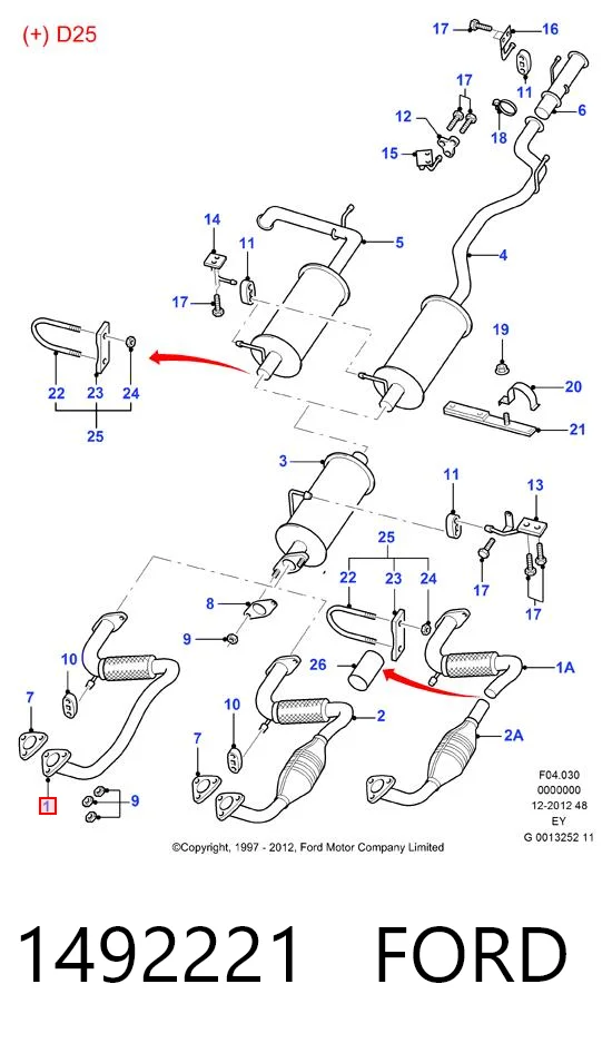 1492221 Ford Штаны глушителя передние