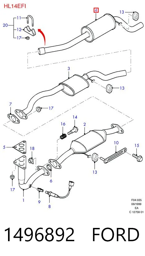 1496892 Ford Выхлопная труба
