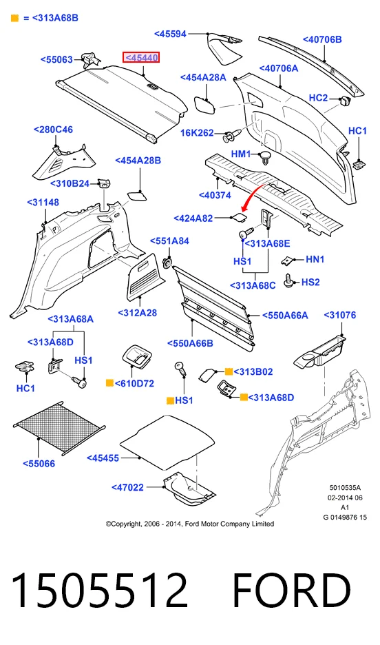 6M21R55066AH3ZHE Ford Шторка багажного отсека