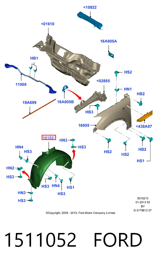 Правый подкрылок переднего крыла Ford Kuga I внедорожник (CBV) (2008 - 2012) цена, от 29.53 USD