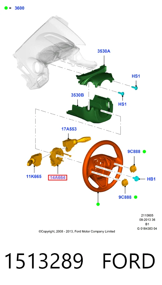 Контактное кольцо подушки безопасности Ford Fiesta Mk6 хэтчбек (CB1) (2008 - 2016) цена, от 39.92 USD