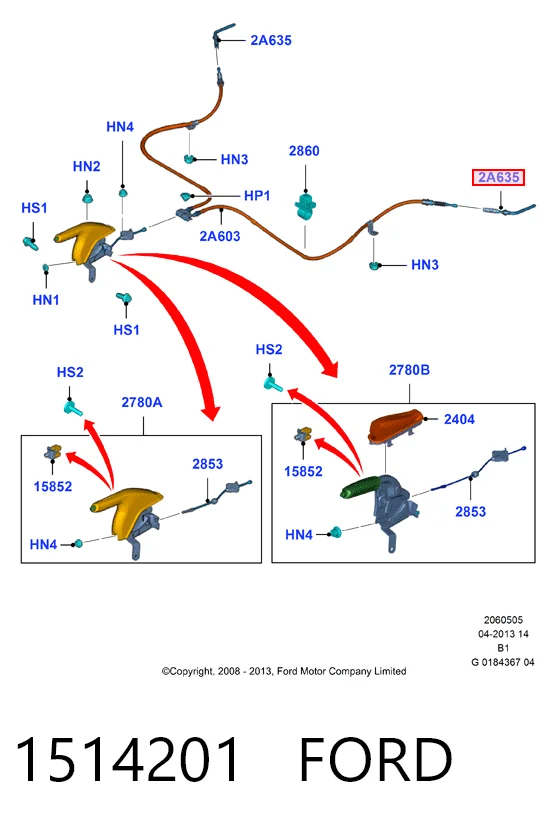 1514201 Ford Трос ручного тормоза задний правый/левый