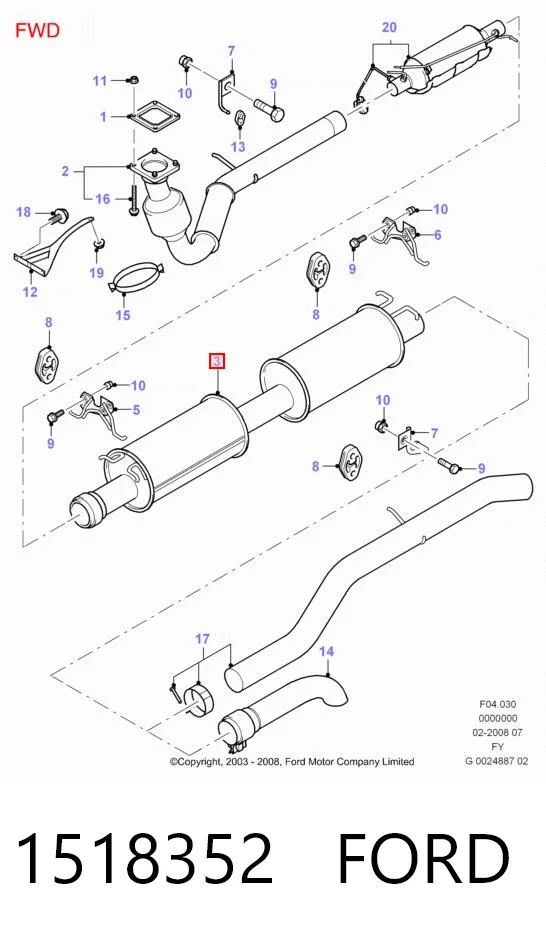 1518352 Ford Глушитель, средняя и задняя часть