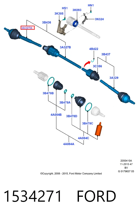 9V4N3A328AA Ford Полуось передняя, правая