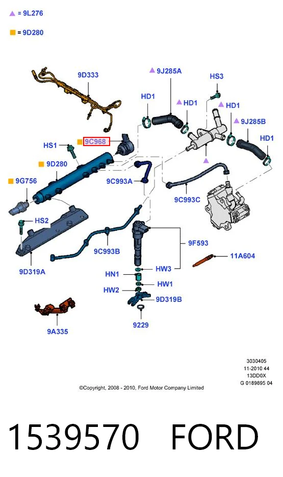 1539570 Ford Регулятор давления в топливной рейке