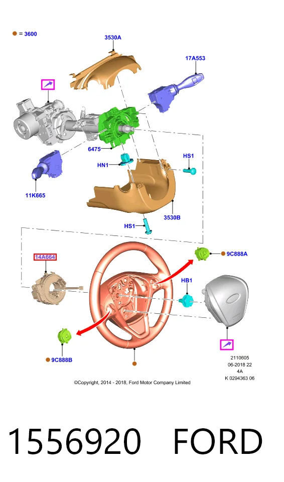 Купить Шлейф руля Форд Фиеста Mk6 CB1