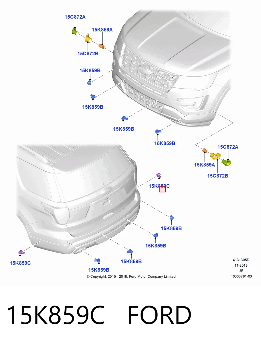15K859C Ford Датчик сигнализации парковки (парктроник) задний боковой